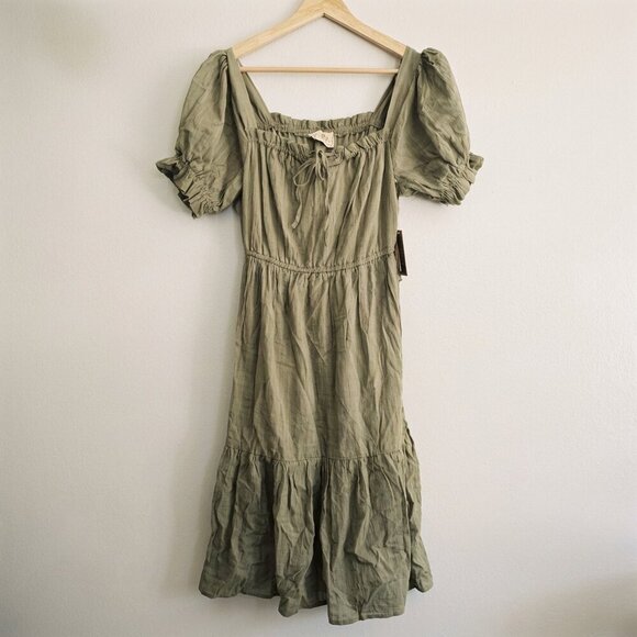JUST FOUND Olive Green Midi Dress - Boho DÔEN Style L (Fits M) - Picture 3 of 7
